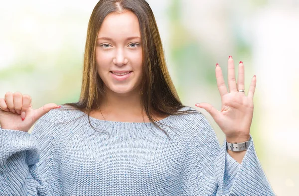 Jovem Bela Mulher Caucasiana Vestindo Camisola Inverno Sobre Fundo Isolado — Fotografia de Stock