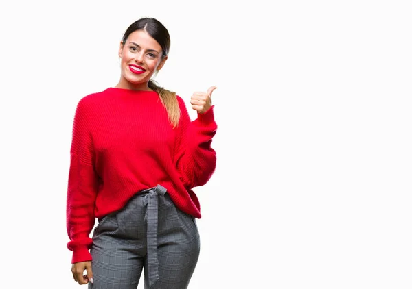 Joven Mujer Negocios Hermosa Vistiendo Suéter Invierno Sobre Fondo Aislado — Foto de Stock