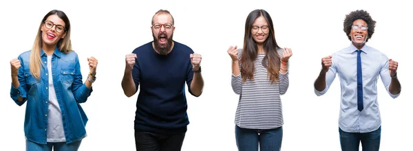 Collage Einer Gruppe Junger Geschäftsleute Mit Isoliertem Hintergrund Die Mit — Stockfoto