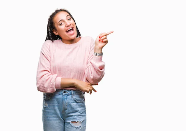 Junge Geflochtene Haare Afrikanische Amerikanerin Trägt Pullover Über Isoliertem Hintergrund — Stockfoto