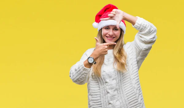 Mladá Krásná Blondýna Žena Nosí Vánoční Čepice Izolované Pozadí Provedení — Stock fotografie