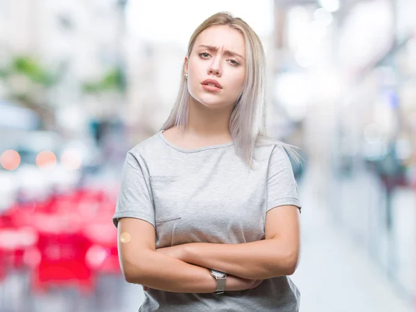 Young Blonde Woman Isolated Background Skeptic Nervous Disapproving Expression Face — Stock Photo, Image
