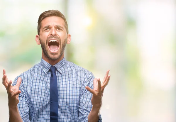 Joven Hombre Negocios Guapo Sobre Fondo Aislado Loco Loco Gritando —  Fotos de Stock