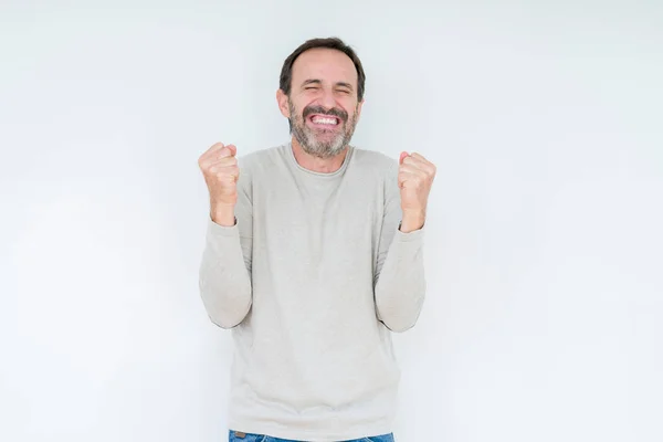 Elegant Senior Man Isolated Background Celebrating Surprised Amazed Success Arms — Stock Photo, Image