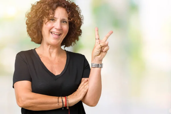 Mulher Sênior Meio Ager Bonita Sobre Fundo Isolado Sorrindo Com — Fotografia de Stock