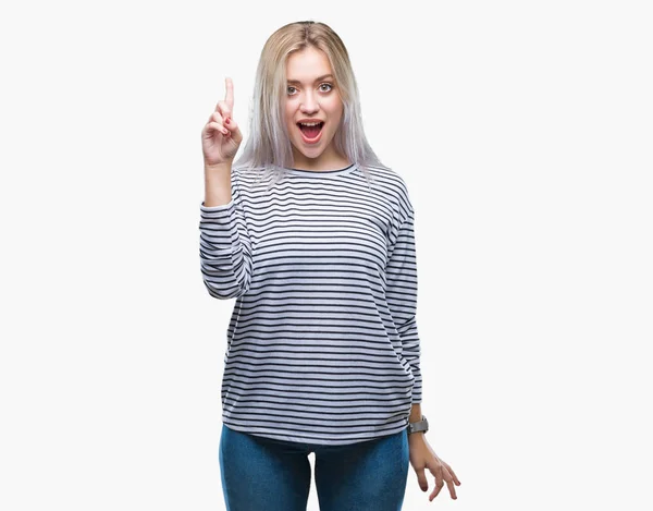 Young Blonde Woman Isolated Background Pointing Finger Successful Idea Exited — Stock Photo, Image