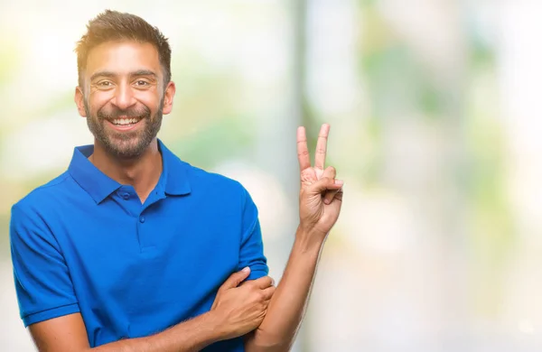 Erwachsener Hispanischer Mann Über Isoliertem Hintergrund Lächelnd Mit Glücklichem Gesicht — Stockfoto