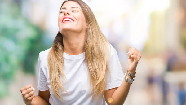 Young Beautiful Woman Casual White Shirt Isolated Background Very Happy — Stock Photo, Image