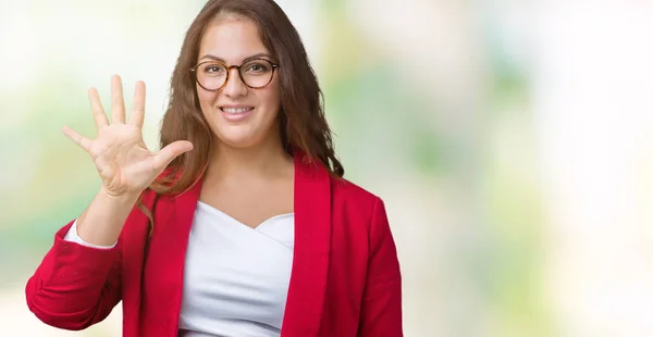 Hermosa Mujer Negocios Más Tamaño Joven Usando Chaqueta Elegante Gafas —  Fotos de Stock