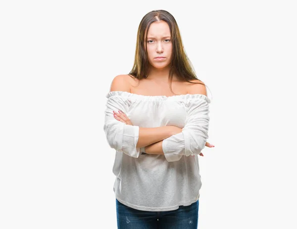 Mujer Hermosa Caucásica Joven Sobre Fondo Aislado Escéptico Nervioso Desaprobando — Foto de Stock