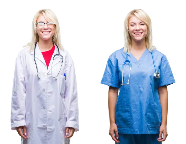 Collage Médecin Infirmière Femme Sur Fond Blanc Isolé Avec Sourire — Photo