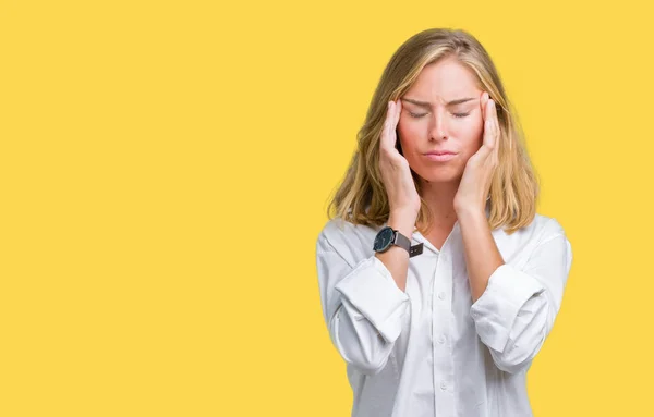 Schöne Junge Geschäftsfrau Über Isolierten Hintergrund Mit Der Hand Auf — Stockfoto