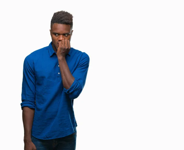 Jeune Homme Afro Américain Sur Fond Isolé Regardant Stressé Nerveux — Photo