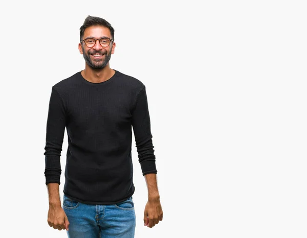 Adult Hispanic Man Wearing Glasses Isolated Background Happy Cool Smile — Stock Photo, Image