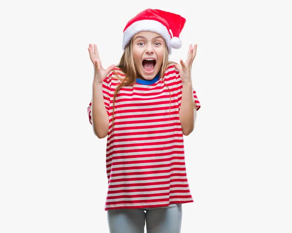 Young Beautiful Girl Wearing Christmas Hat Isolated Background Celebrating Crazy — Stock Photo, Image