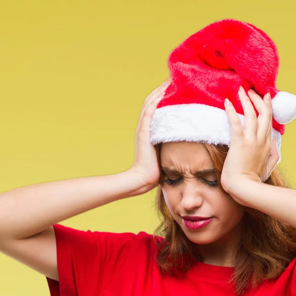 Giovane Bella Donna Sfondo Isolato Indossando Cappello Natale Che Soffre — Foto Stock