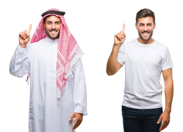 Collage Stilig Ung Man Och Arabisk Man Över Isolerade Bakgrund — Stockfoto