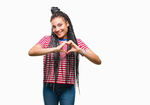 Genç Örgülü Saç Afro Amerikan Kız Aşık Kalp Simgesi Elleriyle — Stok fotoğraf