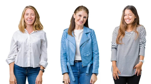 Collage Grupp Tre Vackra Kvinnor Över Vit Isolerade Bakgrund Winking — Stockfoto