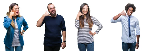 Collage Van Groep Van Jonge Zakenlui Geïsoleerde Achtergrond Doen Glimlachen — Stockfoto