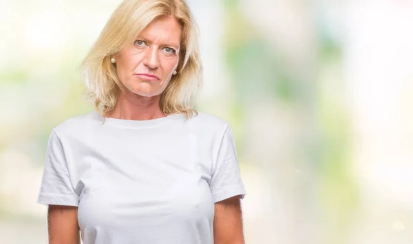 Middle Age Blonde Woman Isolated Background Depressed Worry Distress Crying — Stock Photo, Image