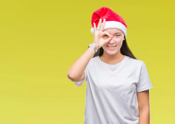 Joven Hermosa Mujer Caucásica Con Sombrero Navidad Sobre Fondo Aislado — Foto de Stock