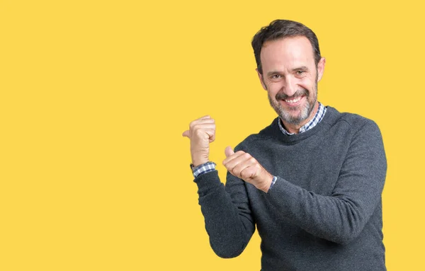 Hombre Mayor Mediana Edad Guapo Usando Suéter Sobre Fondo Aislado —  Fotos de Stock