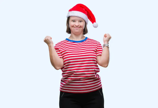 Young Adult Woman Syndrome Wearing Christmas Hat Isolated Background Celebrating — Stock Photo, Image