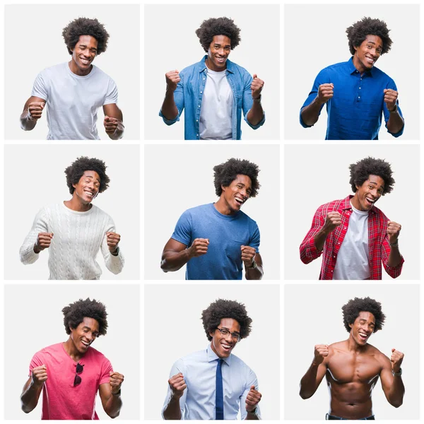 Collage Giovane Uomo Afroamericano Sfondo Isolato Molto Felice Eccitato Facendo — Foto Stock
