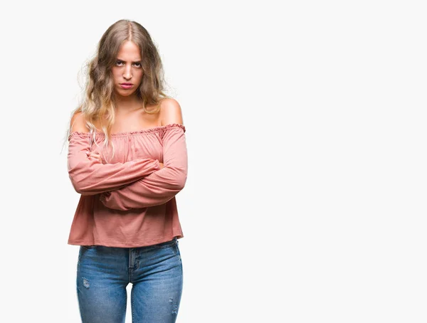 Vacker Ung Blond Kvinna Över Isolerade Bakgrund Skeptiker Och Nervös — Stockfoto