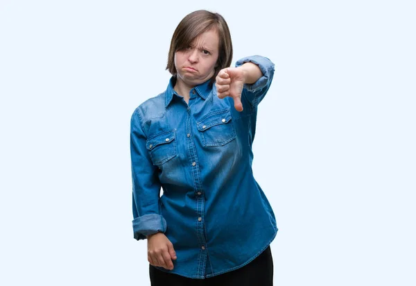 Jonge Volwassen Vrouw Met Het Syndroom Van Geïsoleerde Achtergrond Zoek — Stockfoto