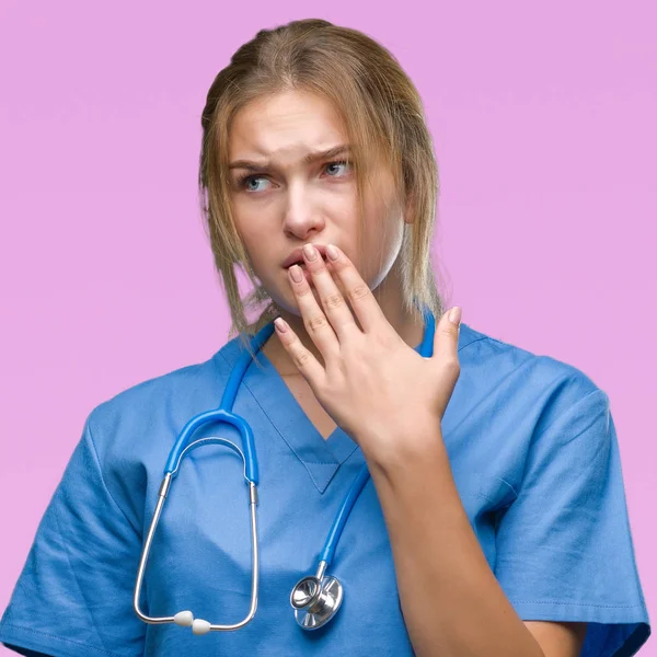 Young Caucasian Doctor Woman Wearing Surgeon Uniform Isolated Background Bored — Stock Photo, Image