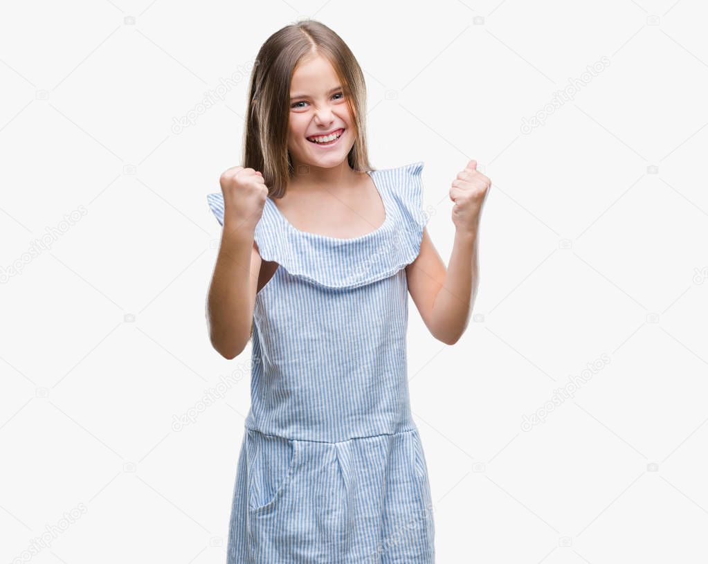 Young beautiful girl over isolated background very happy and excited doing winner gesture with arms raised, smiling and screaming for success. Celebration concept.