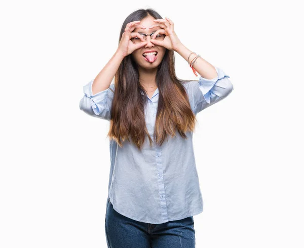 Young Asian Business Woman Wearing Glasses Isolated Background Doing Gesture — Stock Photo, Image