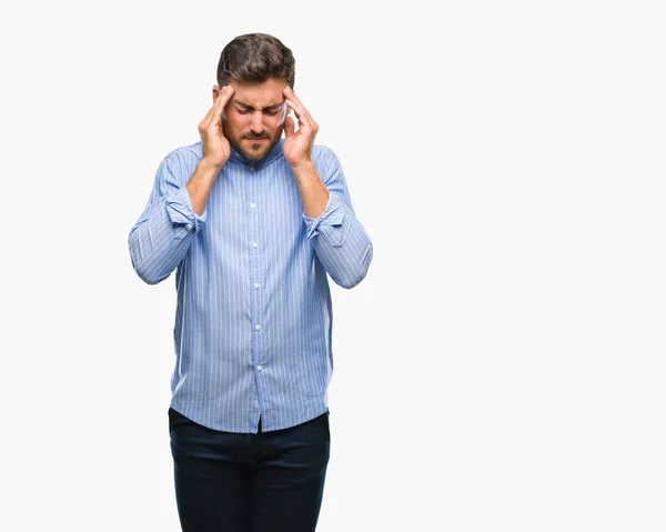 Joven Hombre Guapo Sobre Fondo Aislado Con Mano Cabeza Para —  Fotos de Stock