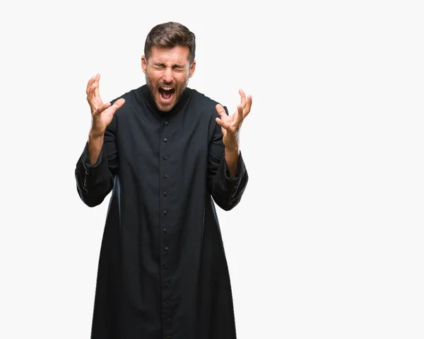 Genç Katolik Hıristiyan Rahip Adam Arka Plan Deli Kutluyor Izole — Stok fotoğraf