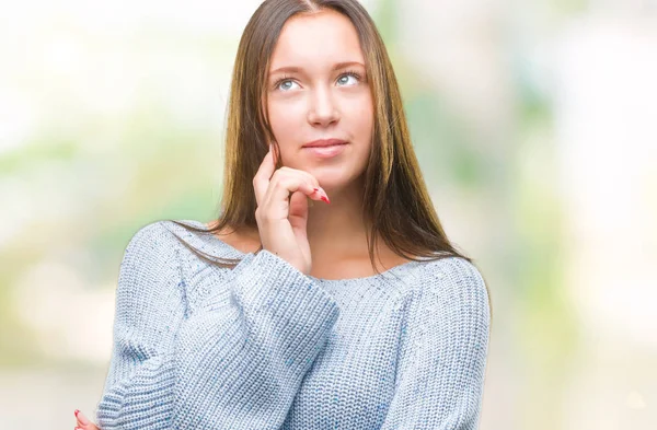 Joven Hermosa Mujer Caucásica Con Suéter Invierno Sobre Fondo Aislado —  Fotos de Stock