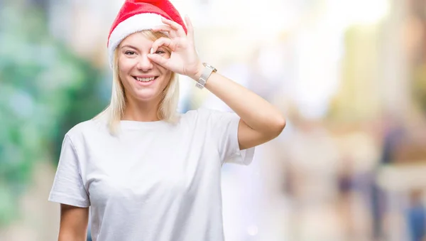 Jonge Mooie Blonde Vrouw Met Kerst Hoed Geïsoleerde Achtergrond Doen — Stockfoto