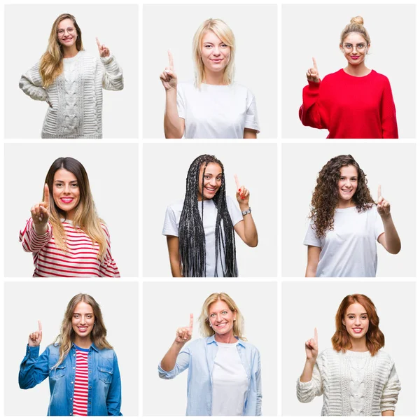 Collage Groupe Jeunes Femmes Femmes Âgées Sur Fond Isolé Montrant — Photo