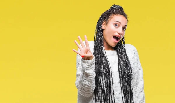 Jovem Trançado Cabelo Afro Americano Menina Vestindo Suéter Sobre Fundo — Fotografia de Stock