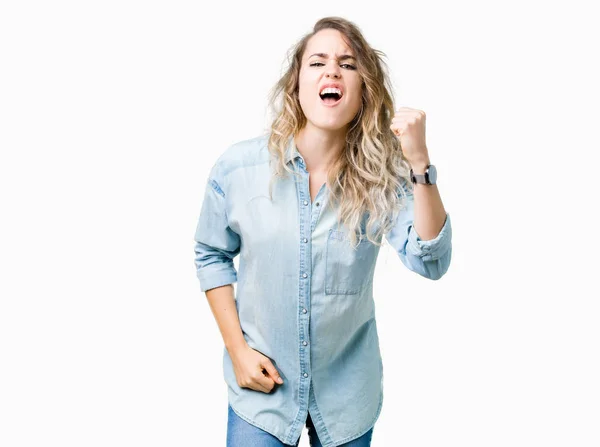 Beautiful Young Blonde Woman Isolated Background Angry Mad Raising Fist — Stock Photo, Image