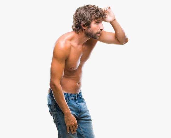 Bonito Homem Modelo Hispânico Sexy Sem Camisa Sobre Fundo Isolado — Fotografia de Stock