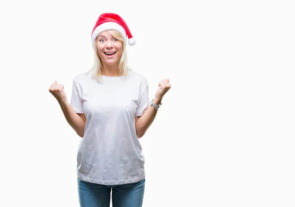 Young Beautiful Blonde Woman Wearing Christmas Hat Isolated Background Celebrating — Stock Photo, Image