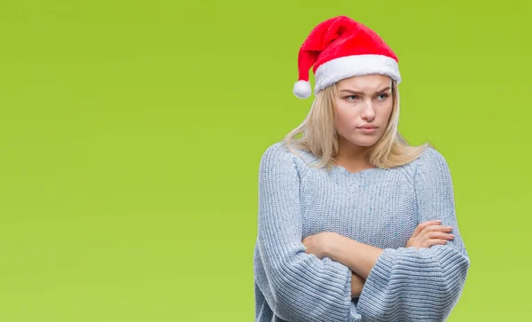 Jonge Kaukasische Vrouw Kerstmuts Dragen Geïsoleerde Achtergrond Scepticus Nerveus Afkeurende — Stockfoto
