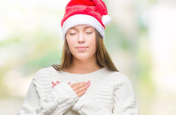 Jovem Mulher Branca Bonita Vestindo Chapéu Natal Sobre Fundo Isolado — Fotografia de Stock