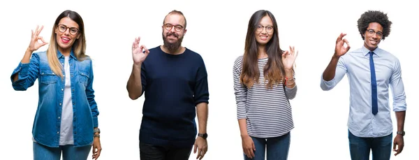 Collage Grupo Jóvenes Empresarios Sobre Fondo Aislado Sonriendo Positiva Haciendo — Foto de Stock