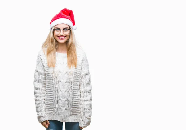 Fiatal Gyönyörű Szőke Fárasztó Karácsonyi Kalap Alatt Elszigetelt Háttér Egy — Stock Fotó