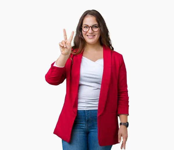 Hermosa Mujer Negocios Más Tamaño Joven Usando Chaqueta Elegante Gafas —  Fotos de Stock