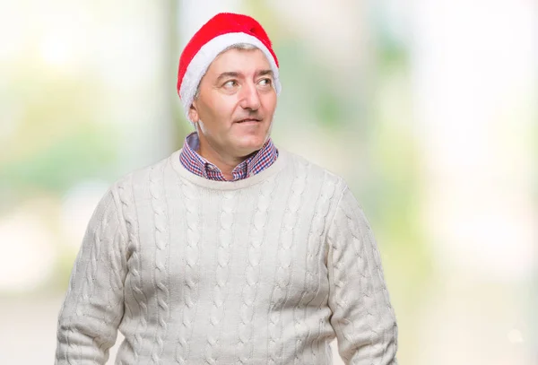 Hombre Mayor Guapo Usando Sombrero Navidad Sobre Fondo Aislado Sonriendo — Foto de Stock