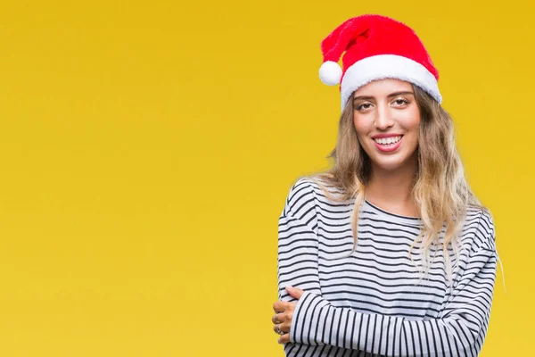 Güzel Genç Sarışın Kadın Üzerinde Noel Şapka Ile Mutlu Yüz — Stok fotoğraf
